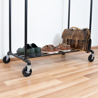 Clothes Rack, Heavy Duty Clothes Rail, Holds up to 110 Kg, on Wheels with 2 Rods and Shelf, Black, Tatkraft Pantera, 2