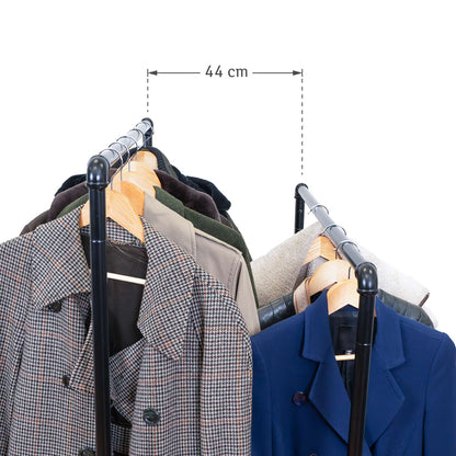 Clothes Rack, Heavy Duty Clothes Rail, Holds up to 110 Kg, on Wheels with 2 Rods and Shelf, Black, Tatkraft Pantera, 6