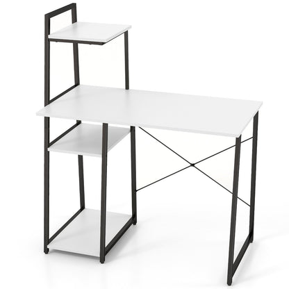 Home Office Desk with Bookshelf and Host Stand-White, Costway, 1