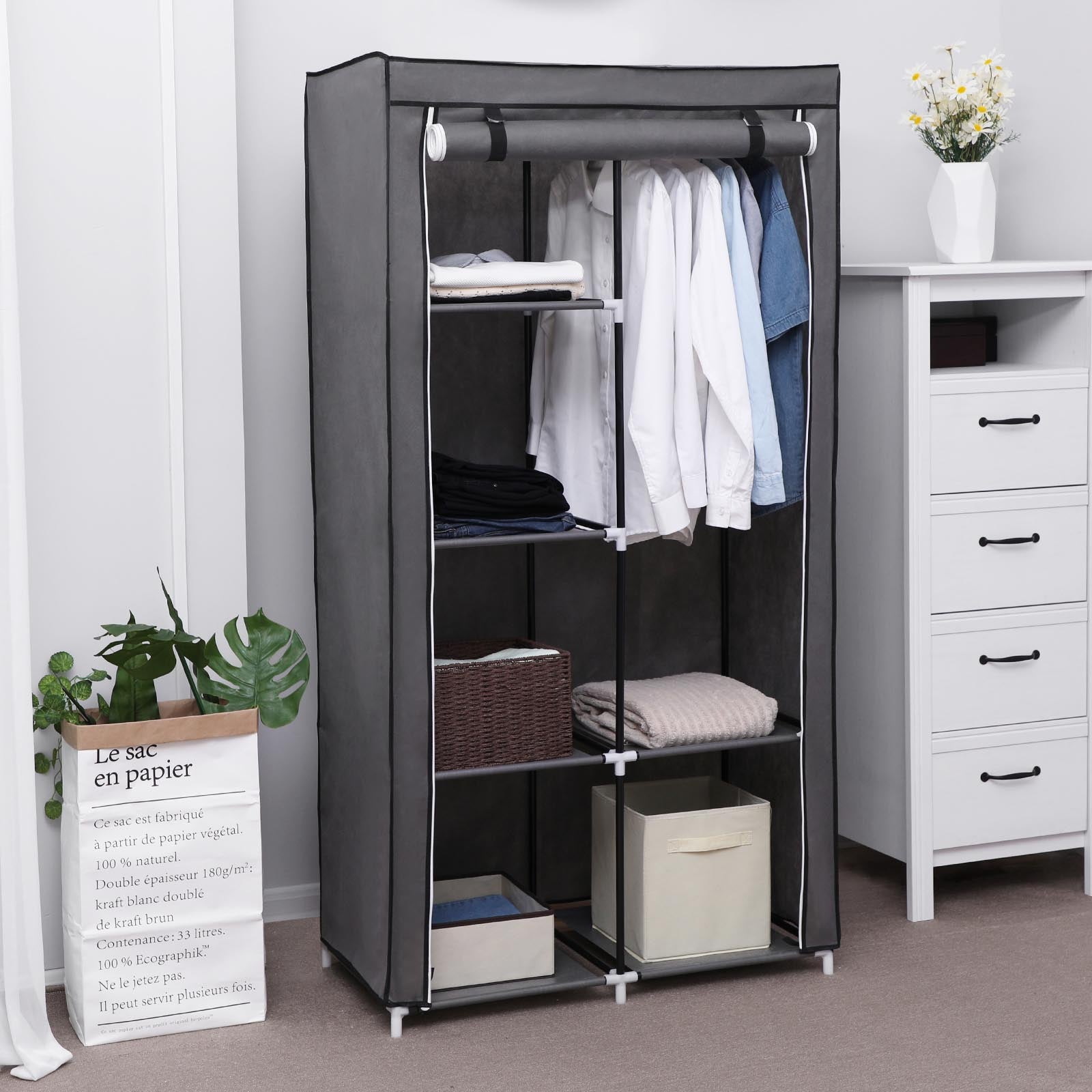 Fabric Wardrobe, Clothes Storage Organiser, 6 Shelves, 3