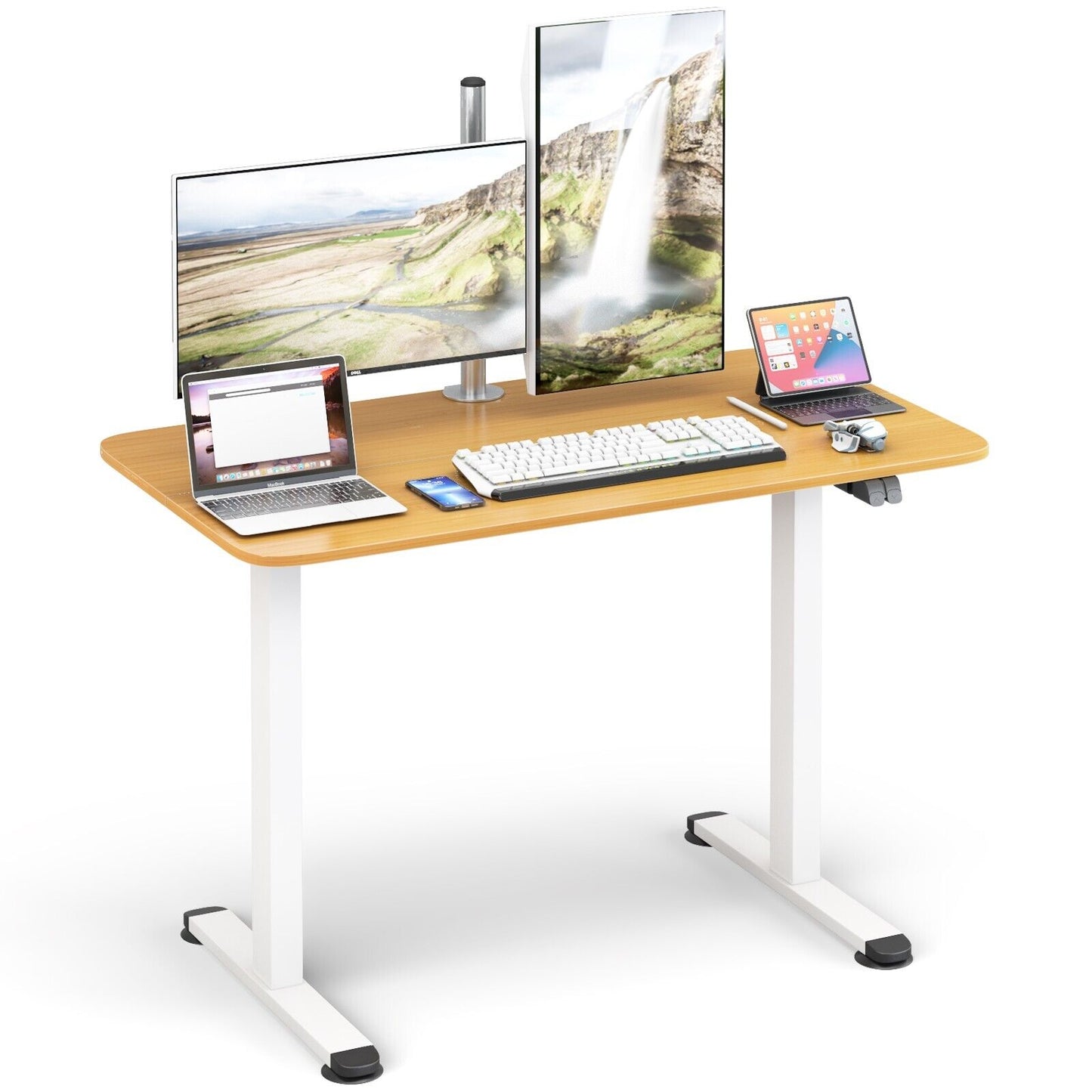 Electric Height Adjustable Standing Desk with Button Controller-Natural, Costway, 1