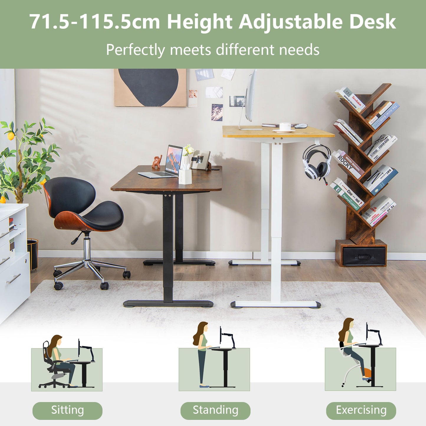 Electric Height Adjustable Standing Desk with Button Controller-Natural, Costway, 3