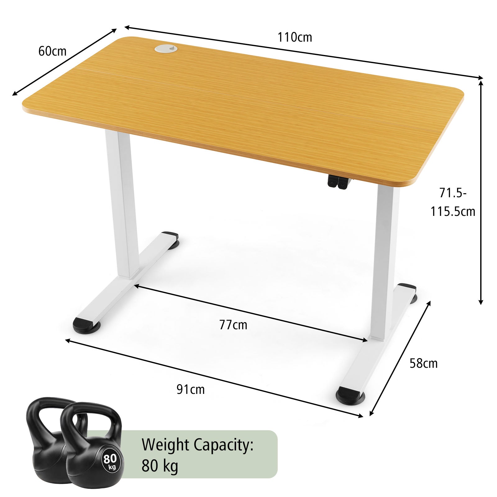 Electric Height Adjustable Standing Desk with Button Controller-Natural, Costway, 4