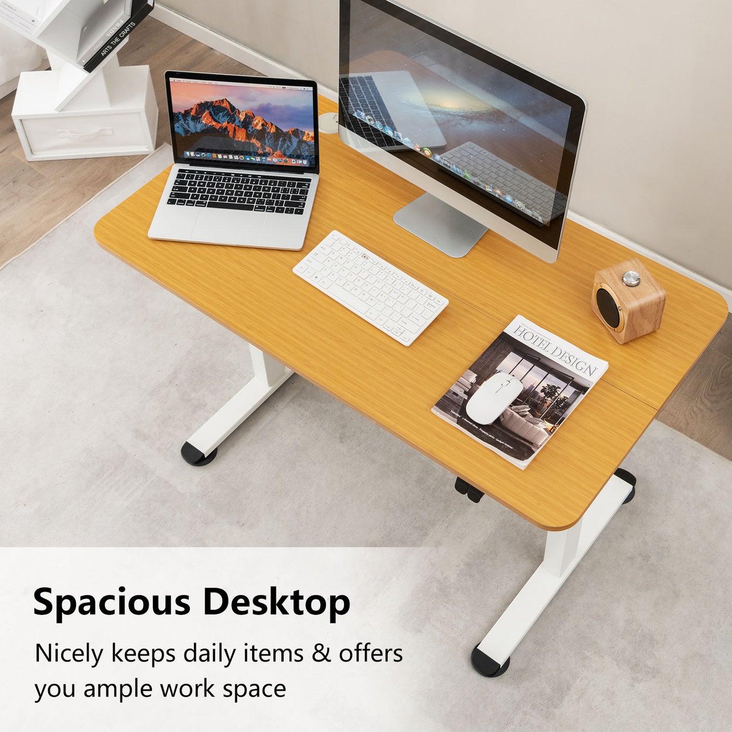 Electric Height Adjustable Standing Desk with Button Controller-Natural, Costway, 5