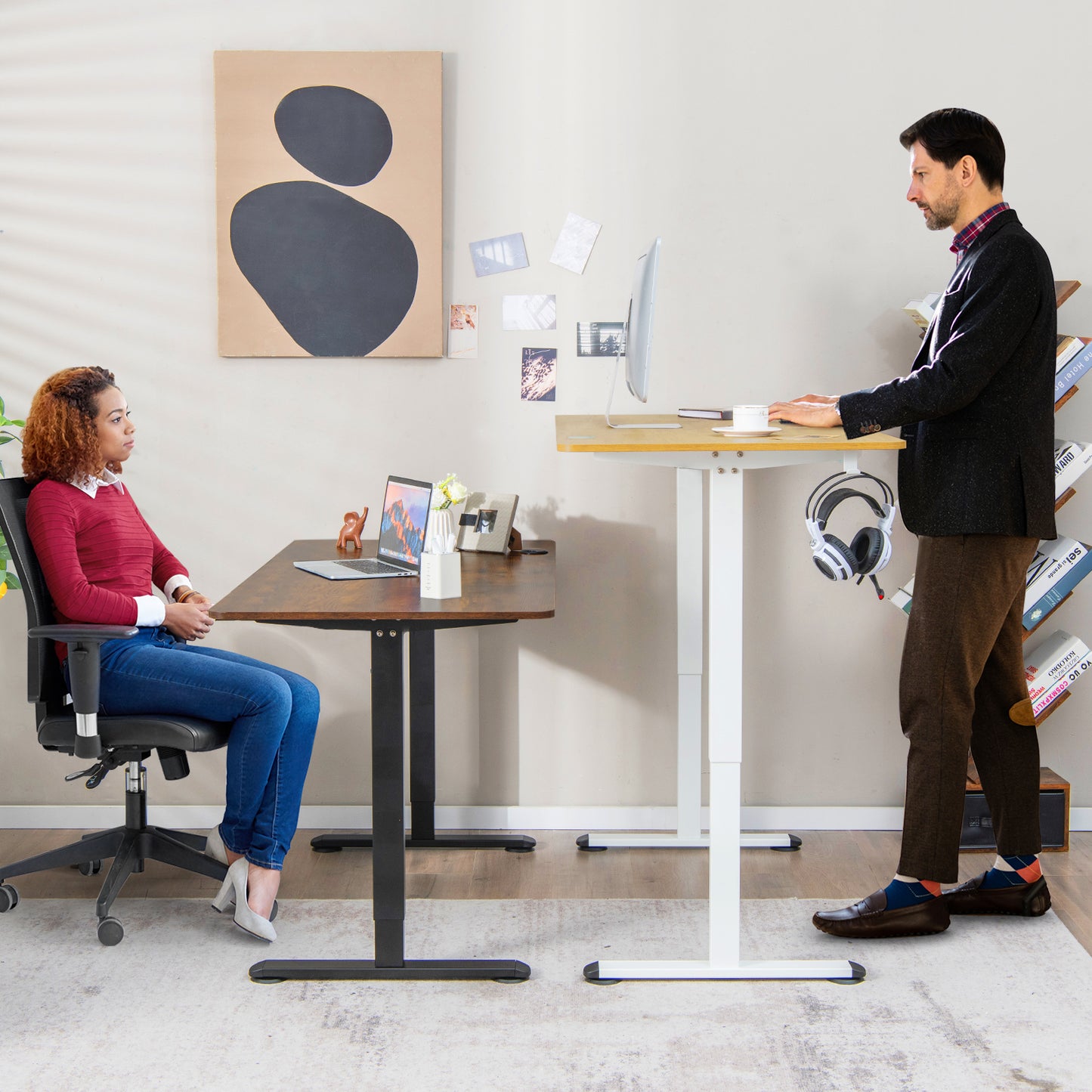 Electric Height Adjustable Standing Desk with Button Controller-Natural, Costway, 7