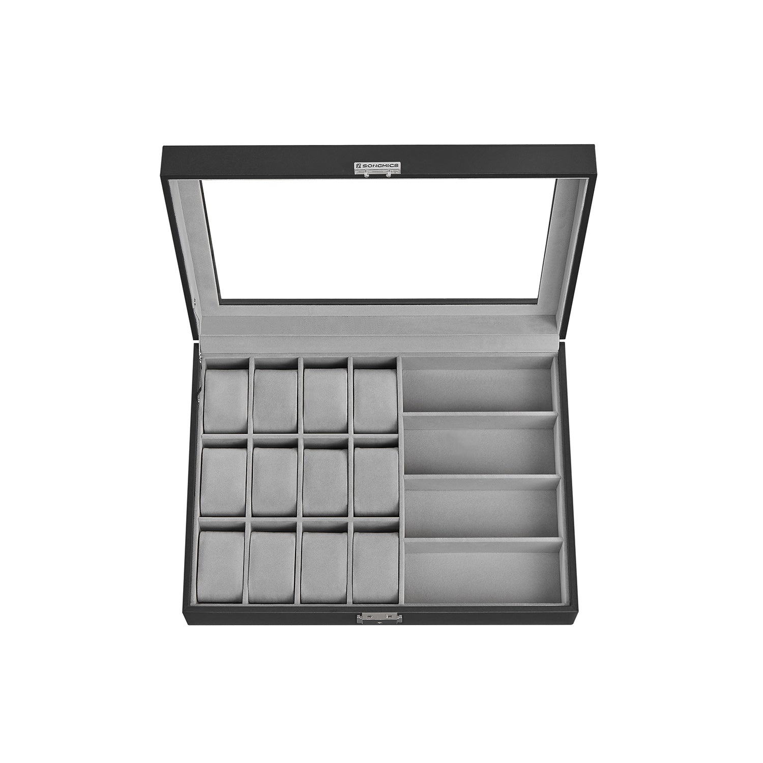 Watch Box, 16-Slot Watch Case, Lockable Watch Storage Box with Glass Lid, 1