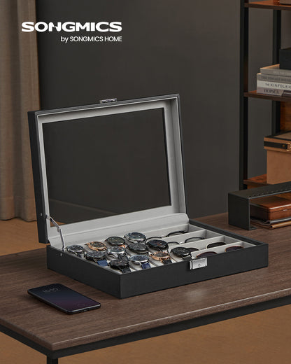 Watch Box, 26-Slot Watch Case, Lockable Watch Storage Box with Glass Lid, 2