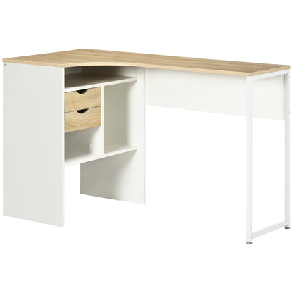 L Shaped Desk, 120cm Computer Desk, Corner Desk with 2 Drawers and 3 Storage Compartments for Home Office, Study Workstation, Oak, HOMCOM, 1