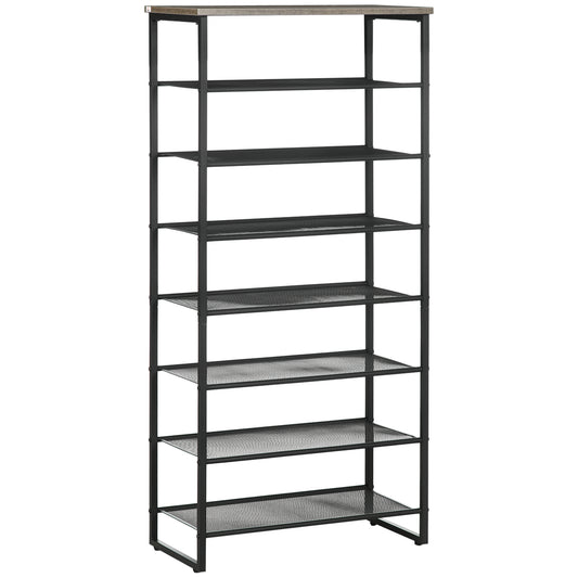 8-Tier Shoe Rack, Shoe Storage Organizer with Mesh Shelves, Free Standing Shoe Shelf Stand for 21-24 Pairs of Shoes for Entryway, Hallway, Closet, Grey, HOMCOM, 1