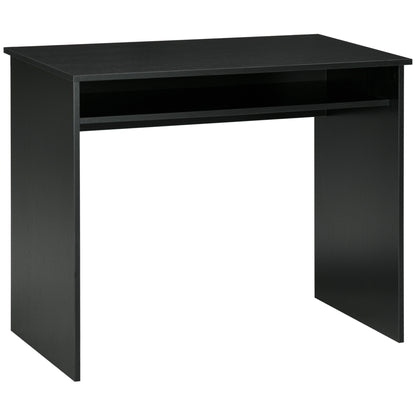 Modern Computer Desk, Home Office Table, Small Writing Desk with Storage Shelf, 90 x 50cm, Black Wood Grain, HOMCOM, 1