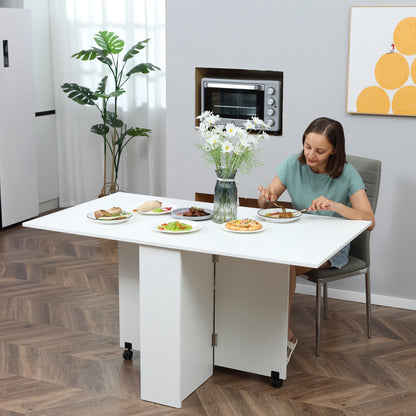 Mobile Drop Leaf Dining Kitchen Table, Folding Desk For Small Spaces With 2 Wheels & 2 Storage Shelves, White, HOMCOM, 7