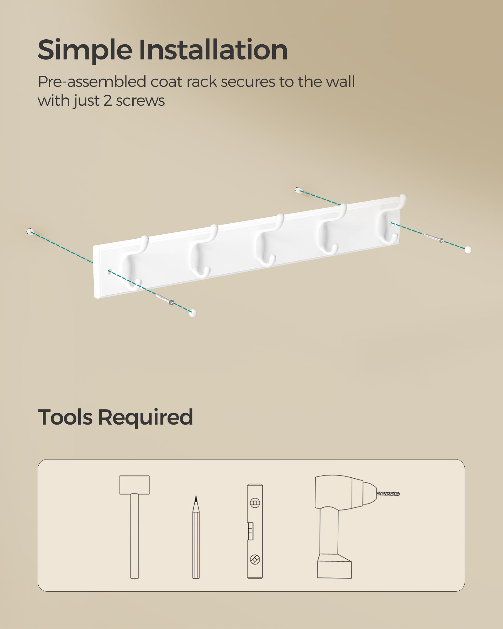 Coat Rack,Wall-Mounted Coat Rack, 5 Dual Metal Hooks, 5