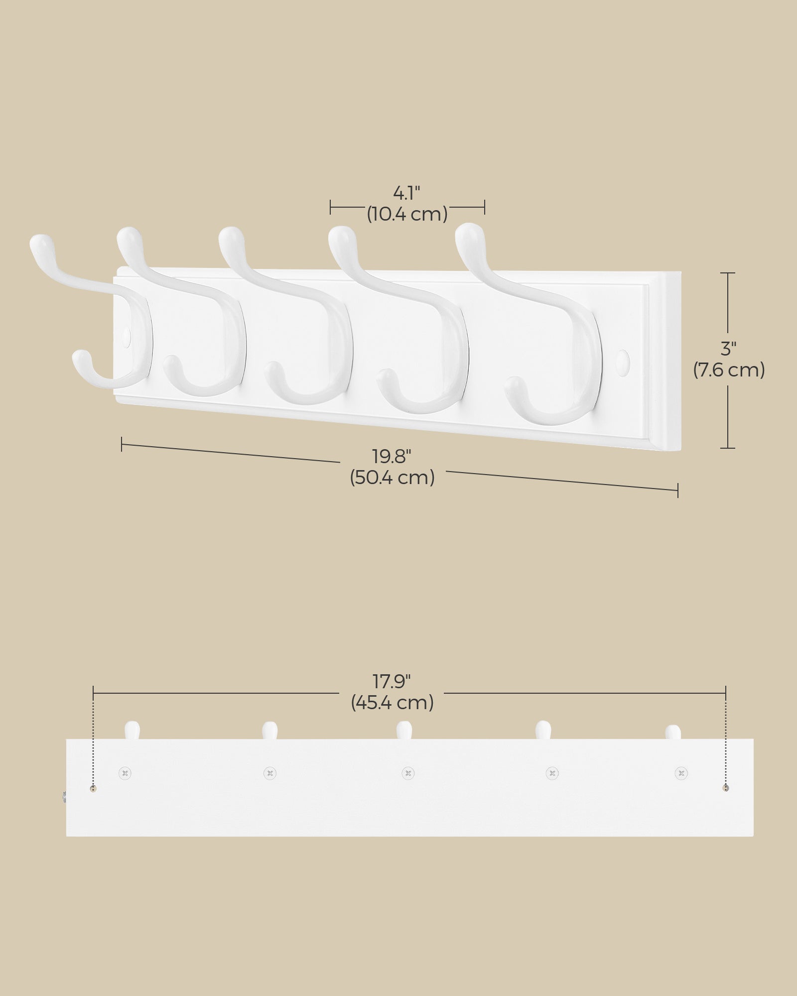Coat Rack,Wall-Mounted Coat Rack, 5 Dual Metal Hooks, 6