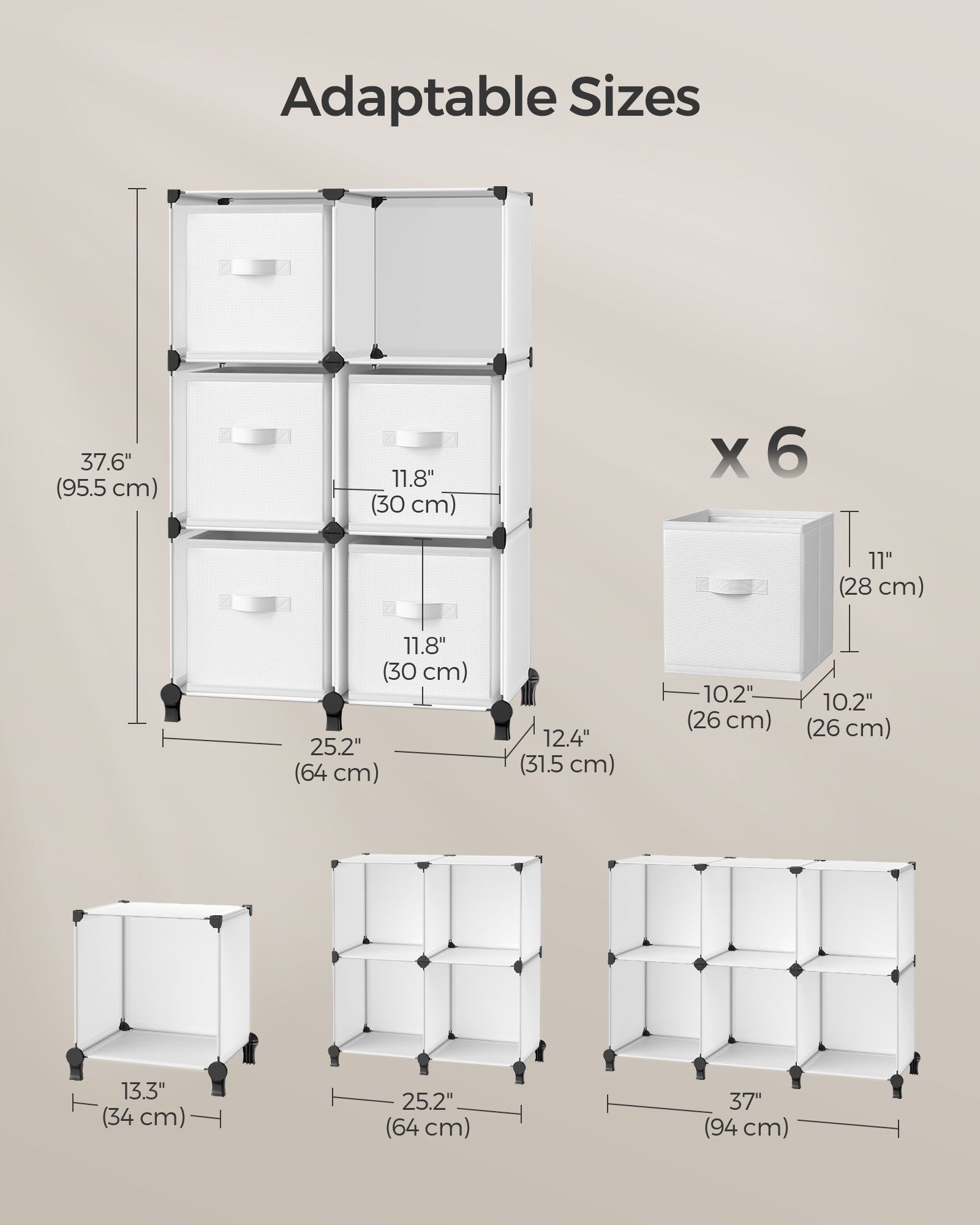 Cube Storage Unit with Storage Boxes, 6-Cube Clothes Storage Unit, 7