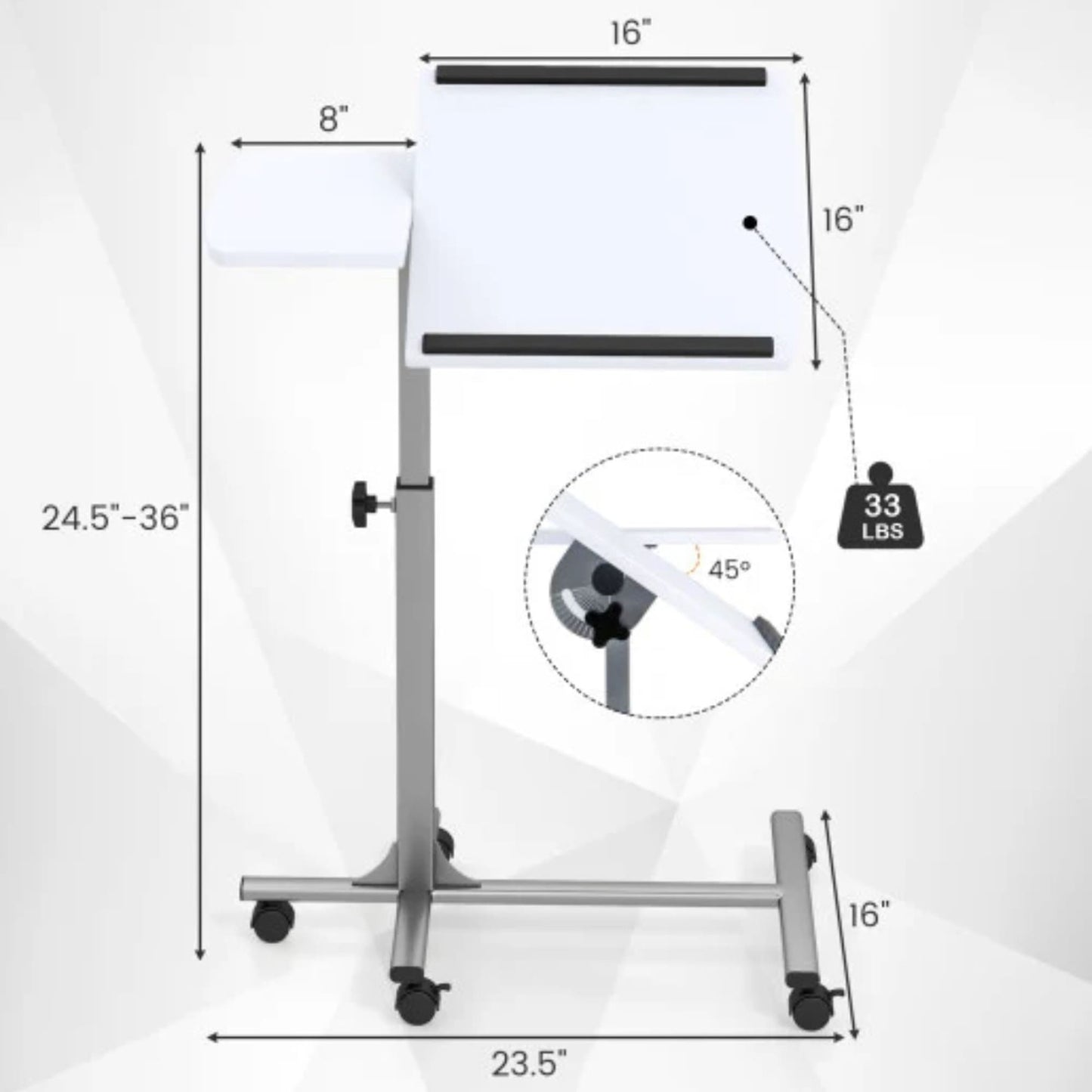 Costway - Laptop Table, Sofa Desk, Laptop Bed Table, Laptop Table for Sofa, Adjustable Laptop Table, C-shaped with Wheels and Tilting Top, White