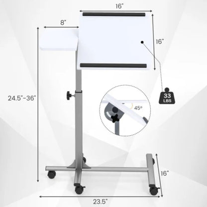 Costway - Laptop Table, Sofa Desk, Laptop Bed Table, Laptop Table for Sofa, Adjustable Laptop Table, C-shaped with Wheels and Tilting Top, White
