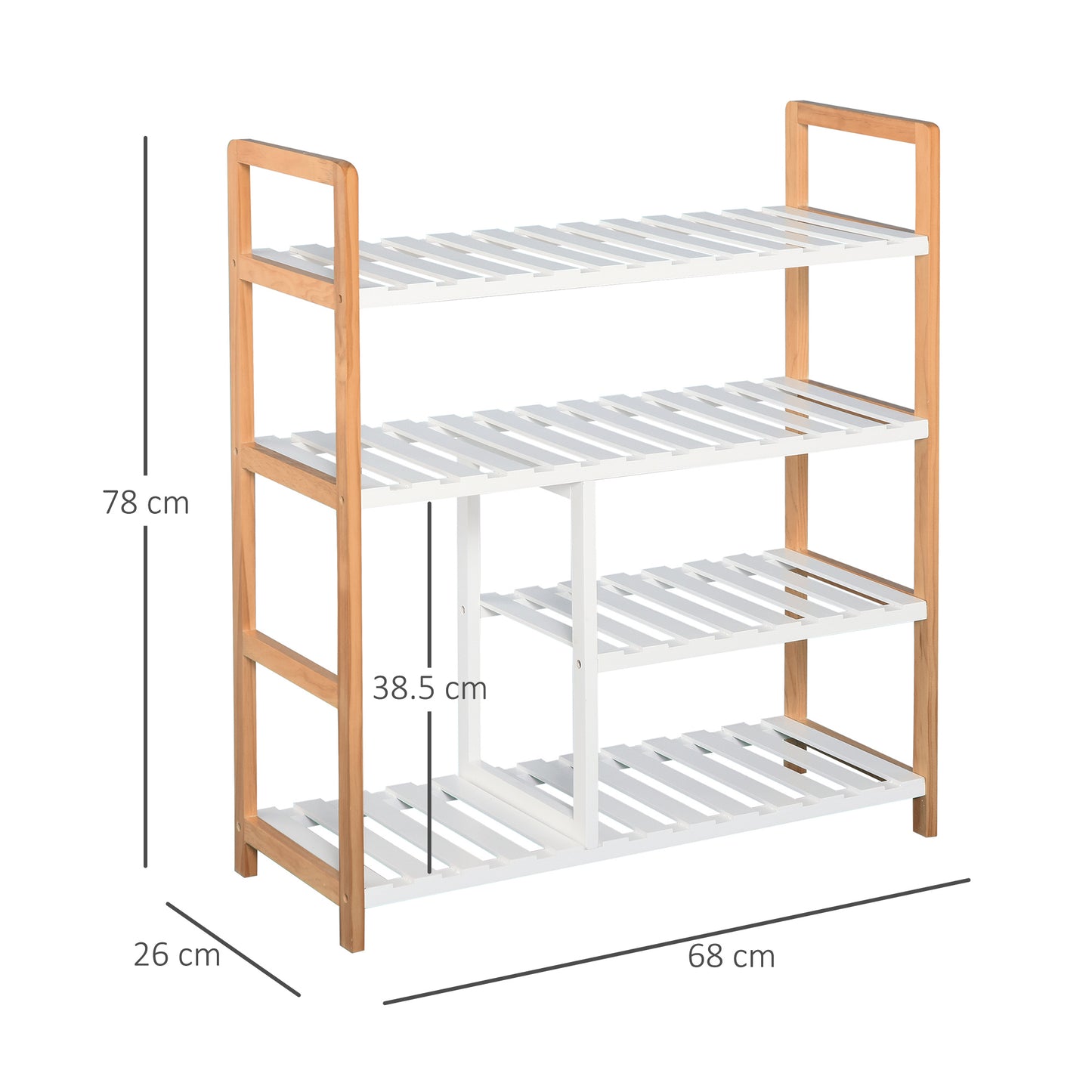 4 Tier Shoe Racks Storage Stand Shelf Organizer Wood Frame 78 x 68 x 26 cm Hallway Furniture, HOMCOM, 3