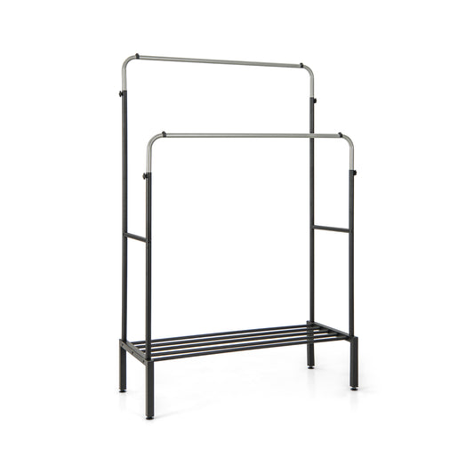 Metal Clothes Stand Rack with 2 Rods and Shoe Shelf-Silver, Costway, 1