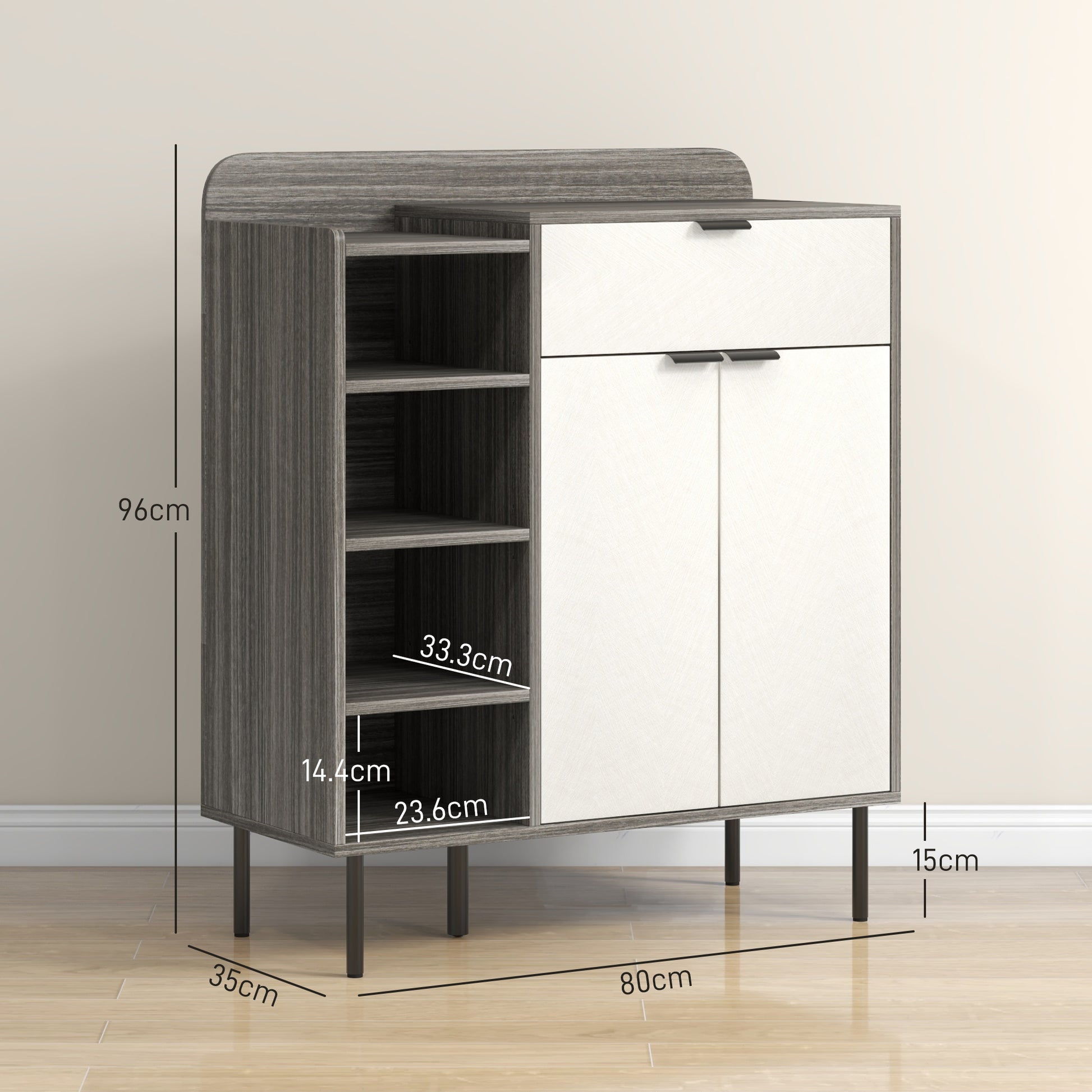 Modern and Minimal 12 Shoe Storage Cabinet - Grey/White, HOMCOM, 3