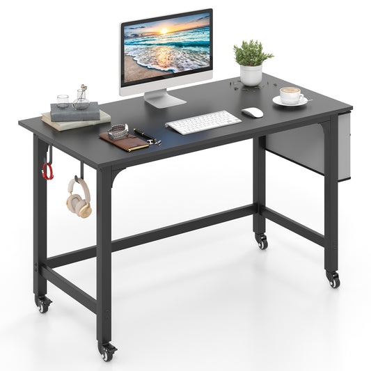 120cm Mobile Computer Desk with Storage Bag and 2 Headphone Hooks-Black, Costway, 1