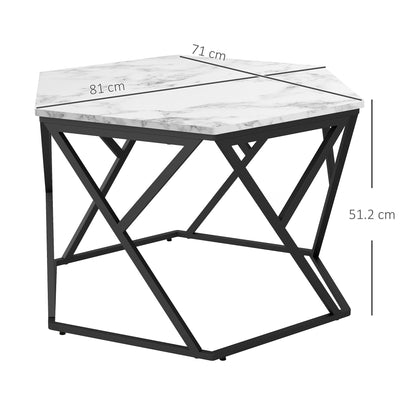 Modern Coffee Table, Cocktail Table with High Gloss Marble Effect Top, Steel Frame, for Living Room, White Marble, HOMCOM, 3