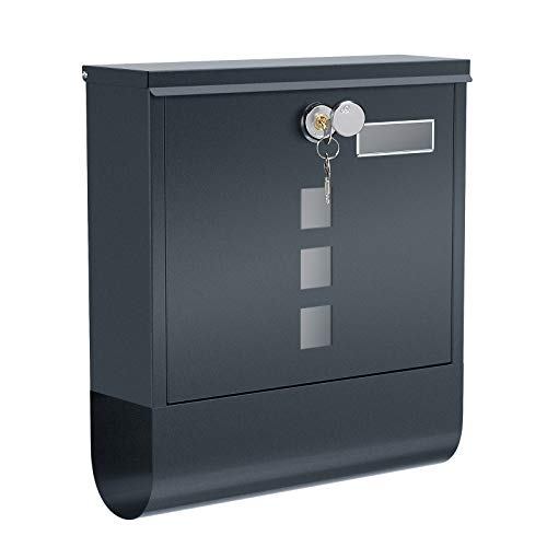 Modern Mailbox, Lockable Wall-Mounted Post Letter Box with Newspaper Holder, Capped Lock, Anthracite Grey, Songmics, 1