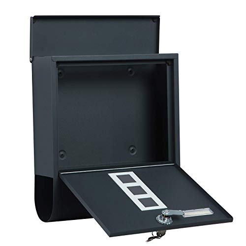 Modern Mailbox, Lockable Wall-Mounted Post Letter Box with Newspaper Holder, Capped Lock, Anthracite Grey, Songmics, 6