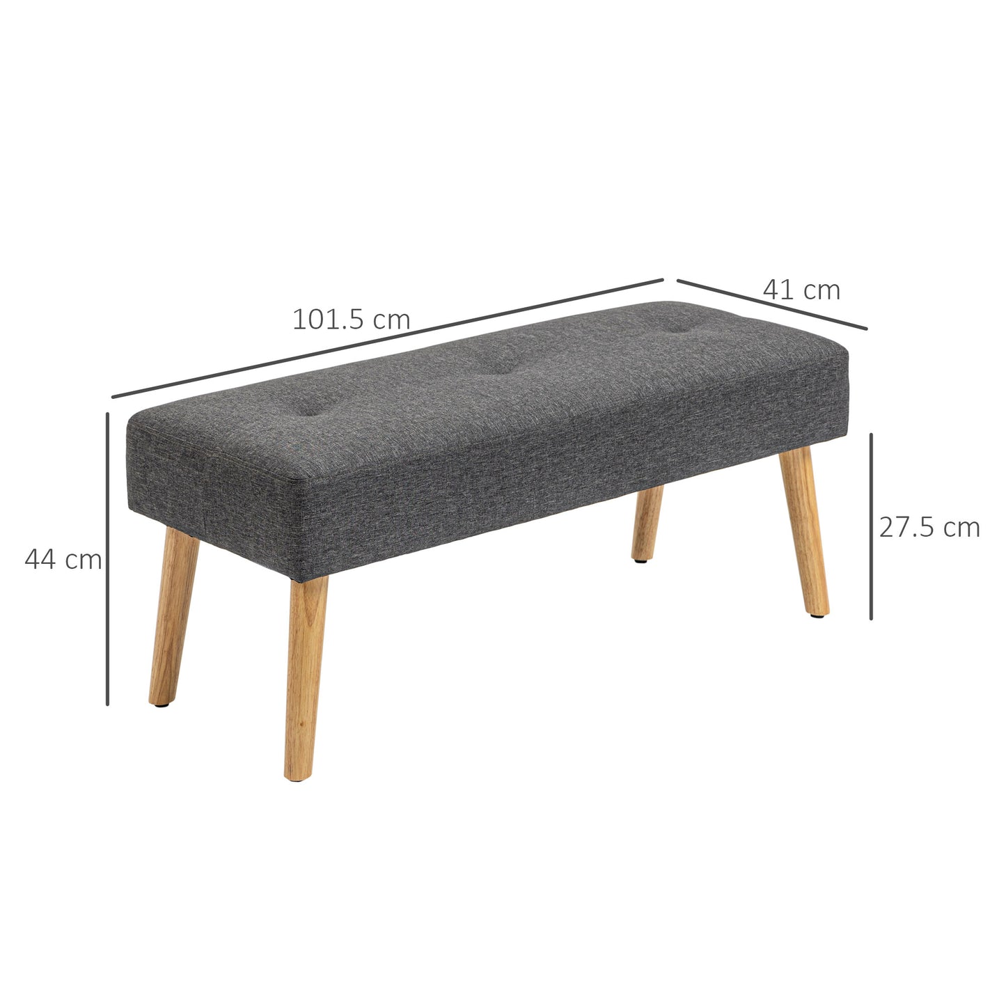 Multifunctional Bed End Bench Tufted Upholstered Shoe Bench Ottoman Footstool Linen Fabric for Entryway Living Room Grey, HOMCOM, 3