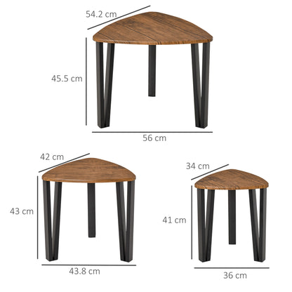 Nesting Coffee Tables Set of 3, MDF Steel, Versatile End Side Tables, Walnut Wood Effect, Walnut, Black, HOMCOM, 3