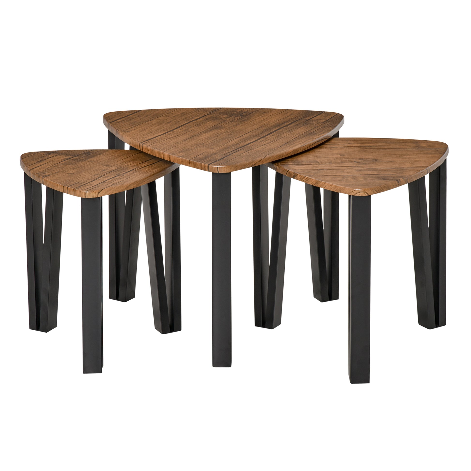 Nesting Coffee Tables Set of 3, MDF Steel, Versatile End Side Tables, Walnut Wood Effect, Walnut, Black, HOMCOM, 1