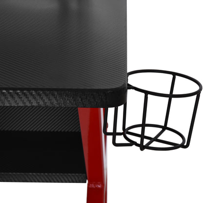 Gaming Desk, Computer Table with Monitor Stand, Cup Holder, Headphone Hook, Wire Basket and Metal Frame, 120cm, Red, HOMCOM, 8