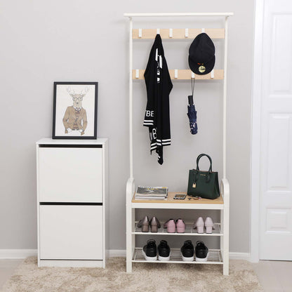 Coat Rack, Coat Stand with Shoe Storage Bench, 4-in-1 Design, 4
