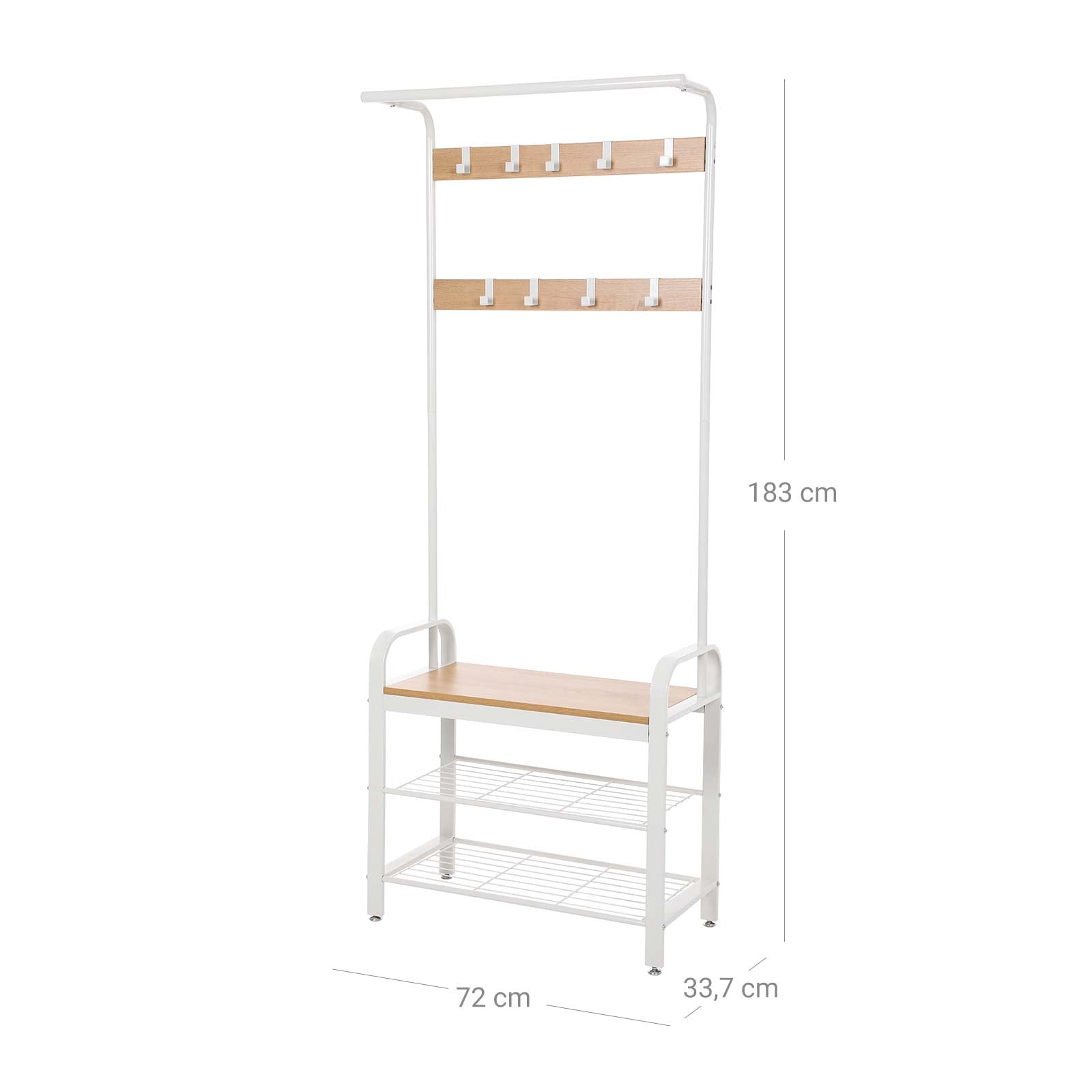 Coat Rack, Coat Stand with Shoe Storage Bench, 4-in-1 Design, 7