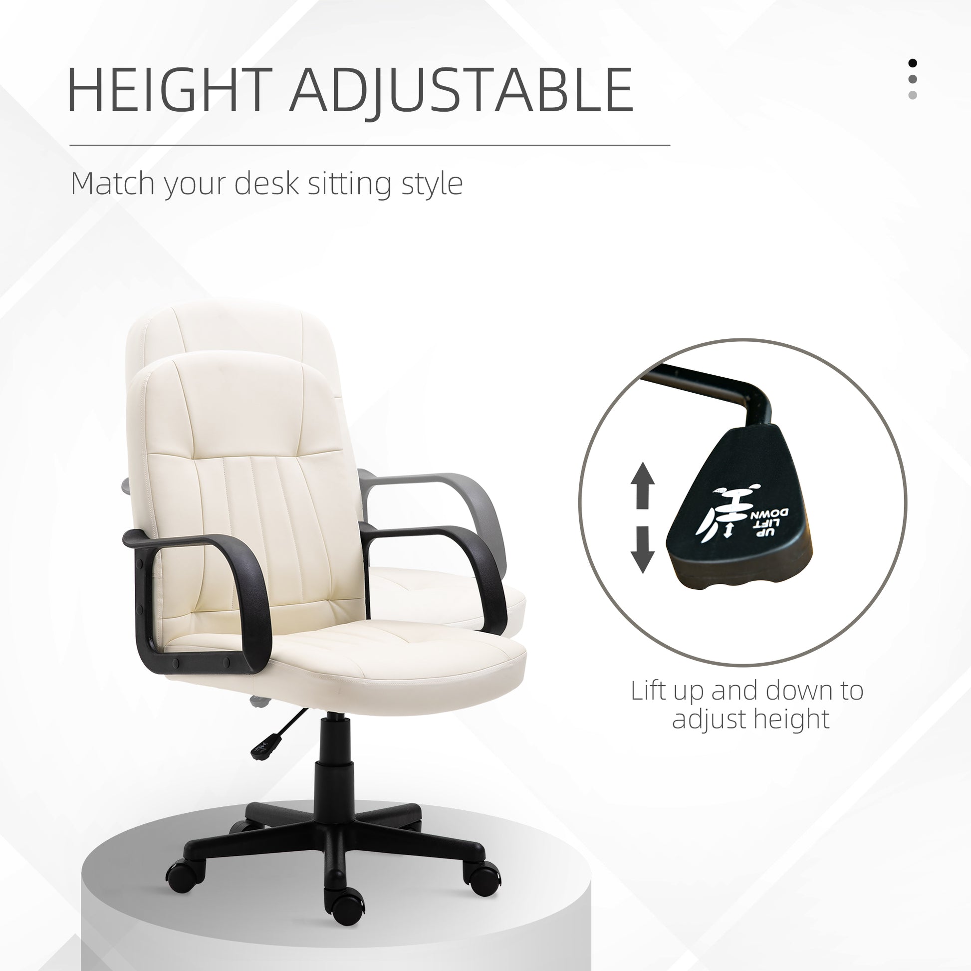 Swivel Executive Office Chair Home, Office Mid Back PU Leather Computer Desk Chair for Adults, Wheels, Cream, HOMCOM, 4