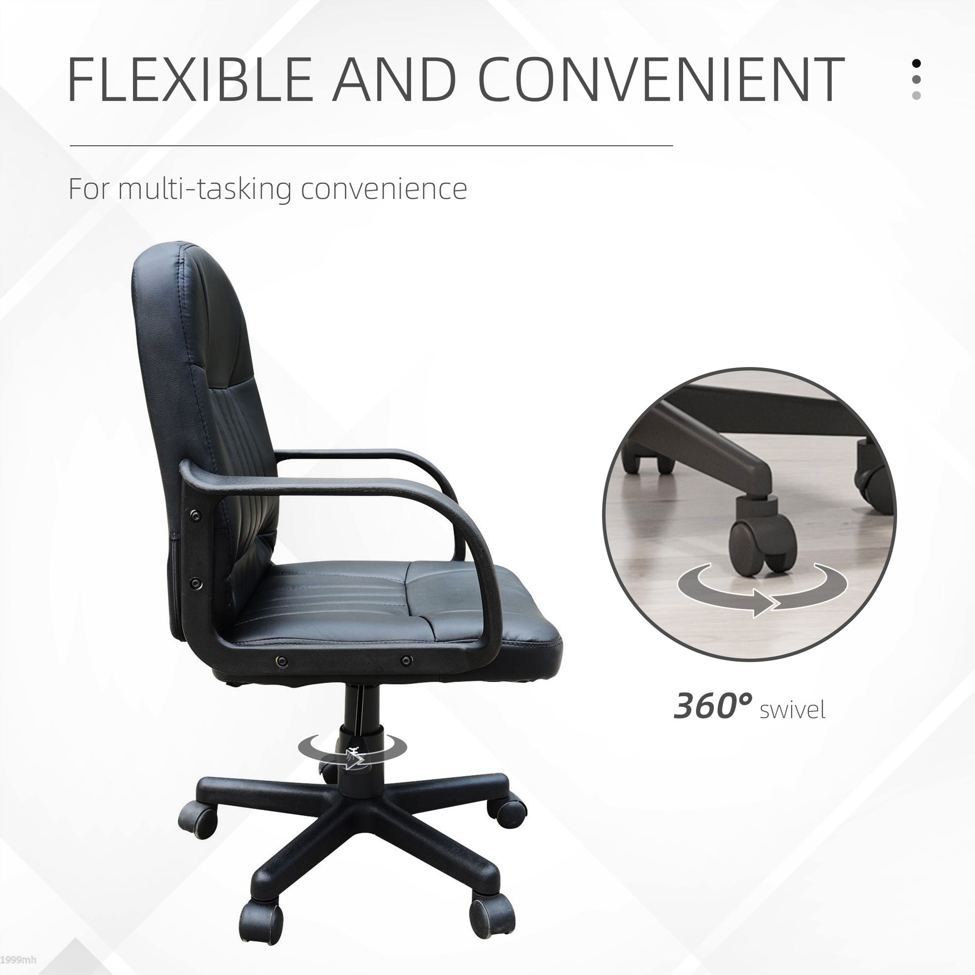 Swivel Executive Office Chair, PU Leather Desk Chair, Computer Chair, Gaming Seater, Black, HOMCOM, 5