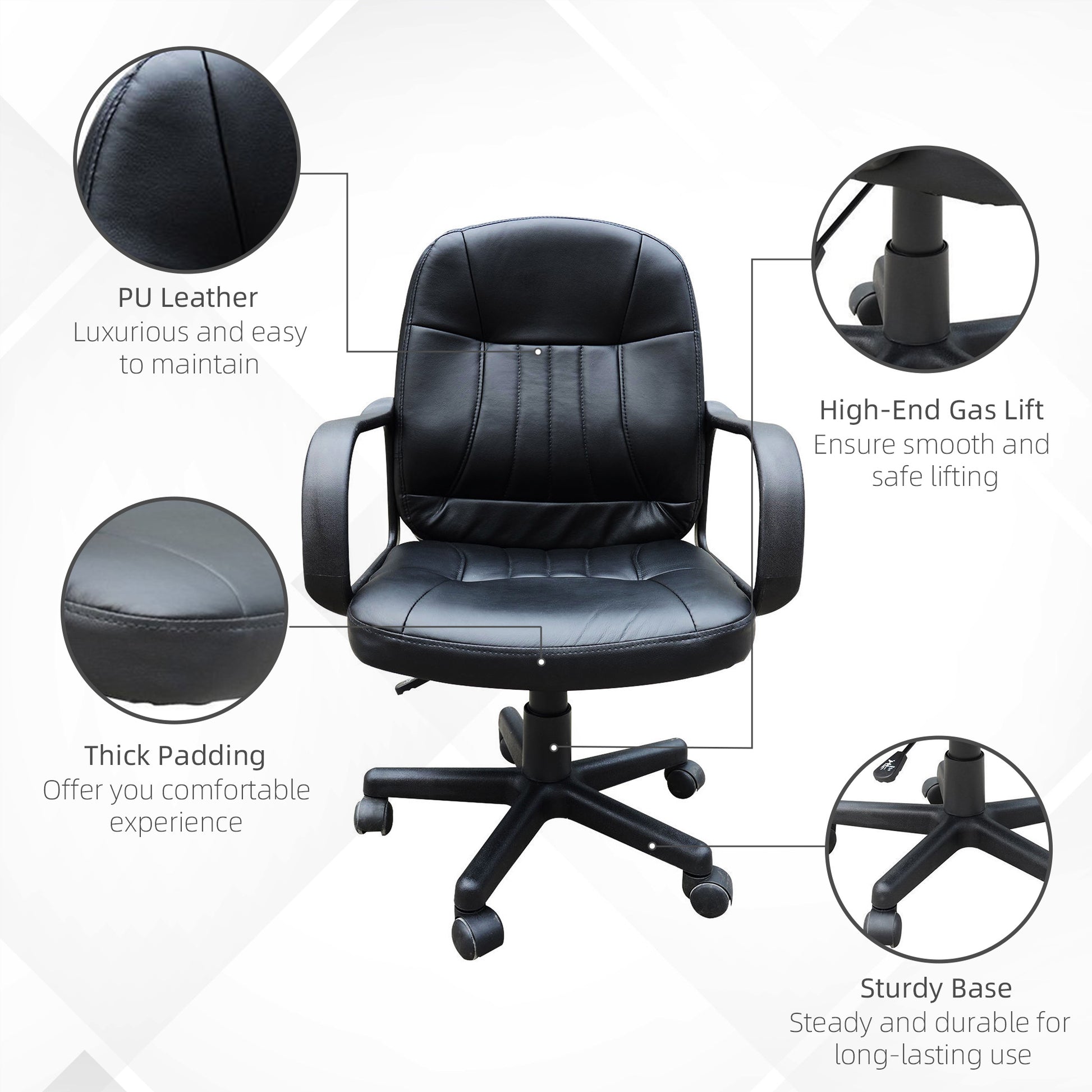 Swivel Executive Office Chair, PU Leather Desk Chair, Computer Chair, Gaming Seater, Black, HOMCOM, 6