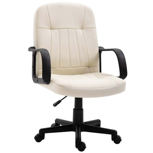 Swivel Executive Office Chair Home, Office Mid Back PU Leather Computer Desk Chair for Adults, Wheels, Cream, HOMCOM, 1