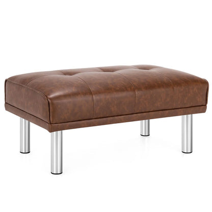 Leather Tufted Upholstered Ottoman Bench for Living Room Entryway, Portable Picnic Seat, Coffee, Costway, 3