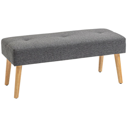 Multifunctional Bed End Bench Tufted Upholstered Shoe Bench Ottoman Footstool Linen Fabric for Entryway Living Room Grey, HOMCOM, 1