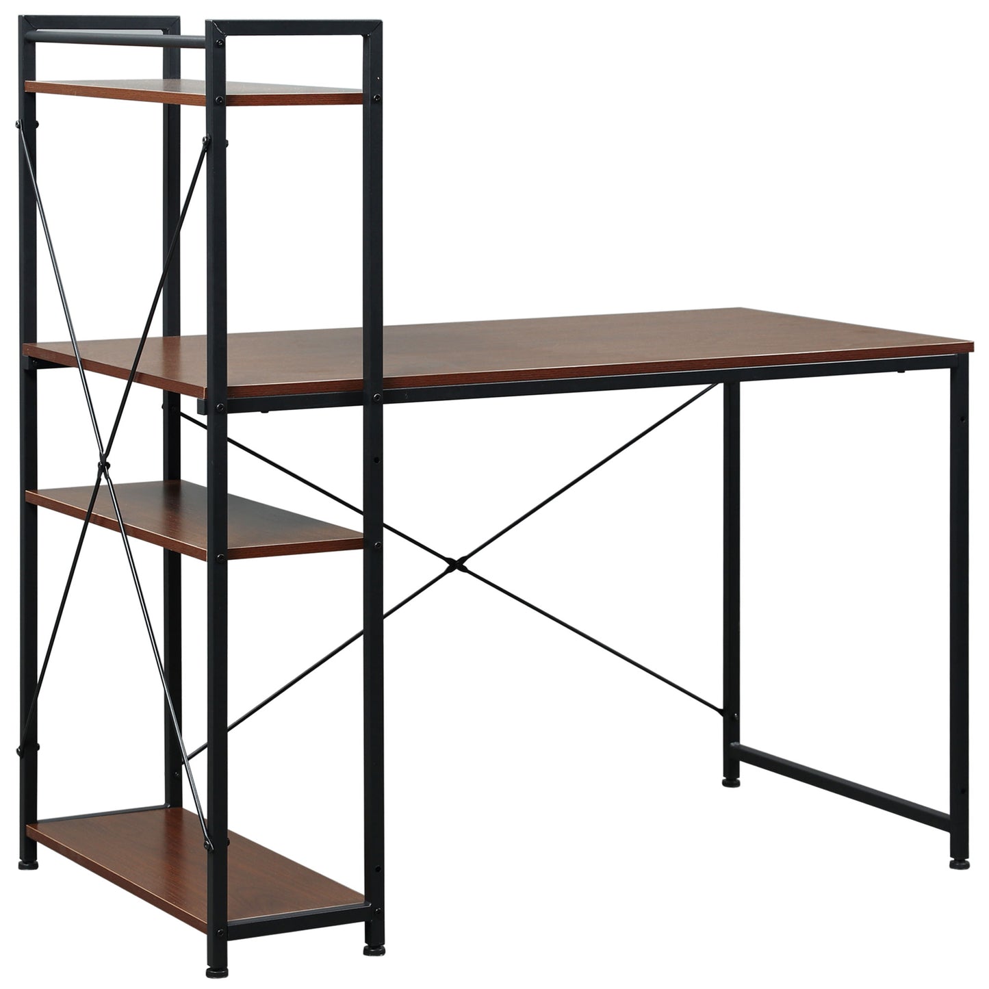 Computer Desk with Storage Shelves on Left or Right, Industrial Reversible Writing Desk for Home Office, Study, Easy Assembly, 120 x 64 x 121cm, Walnut and Black, HOMCOM, 1