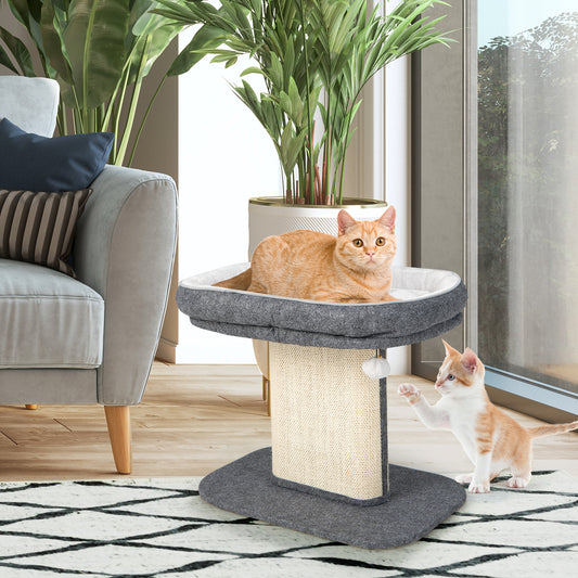 Cat Tree, Cat Tower, Cat Activity Centre, 2-Tier Cat Tree with Sleeping Perch Sisal Scratching Plate and Ball, Grey, Costway
