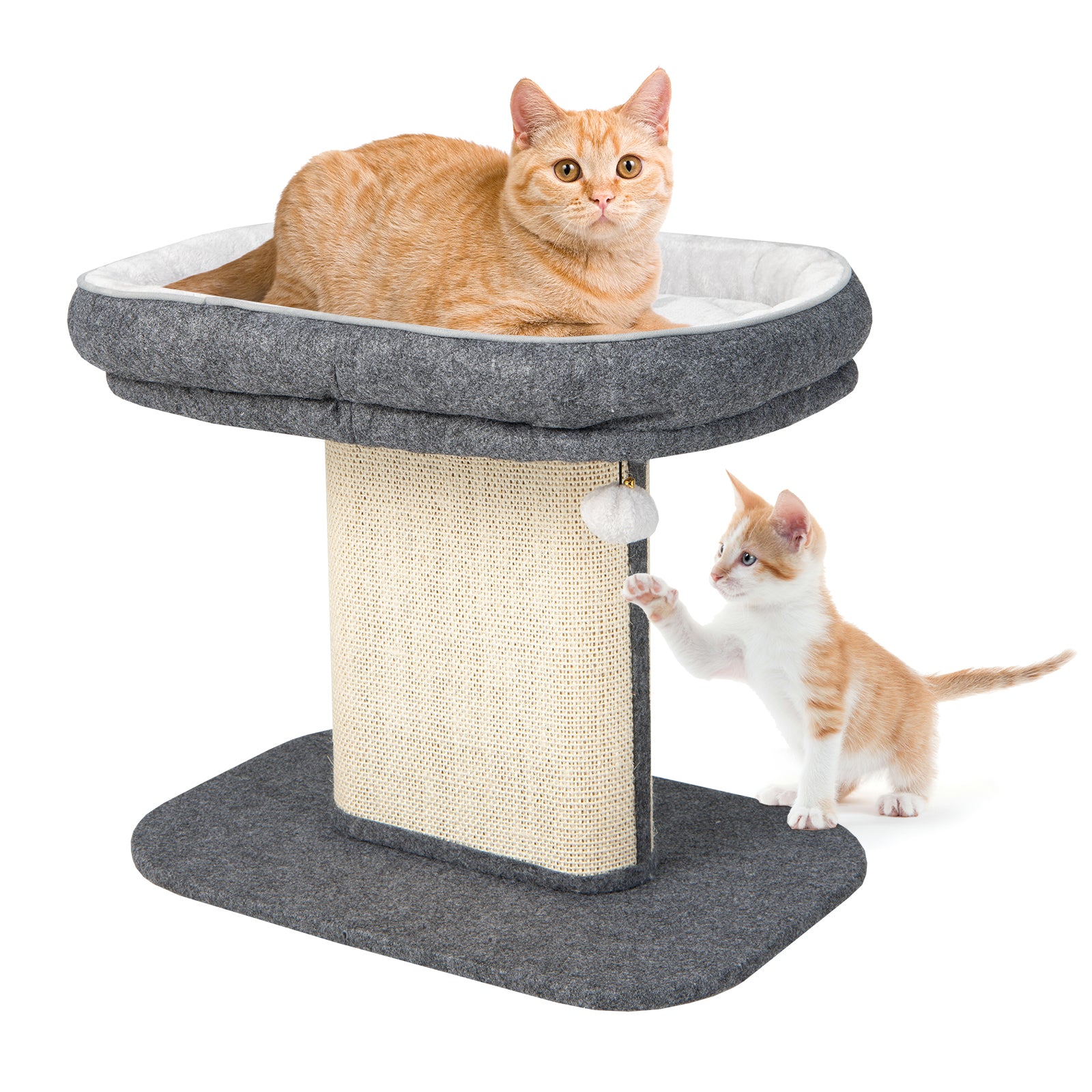 Cat Tree, Cat Tower, Cat Activity Centre, 2-Tier Cat Tree with Sleeping Perch Sisal Scratching Plate and Ball, Grey, Costway, 3