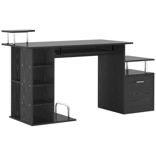 Computer Desk PC Workstation with Drawer Shelves CPU Storage Rack Home Office Furniture 152 x 60 x 88cm (BLACK), HOMCOM, 1