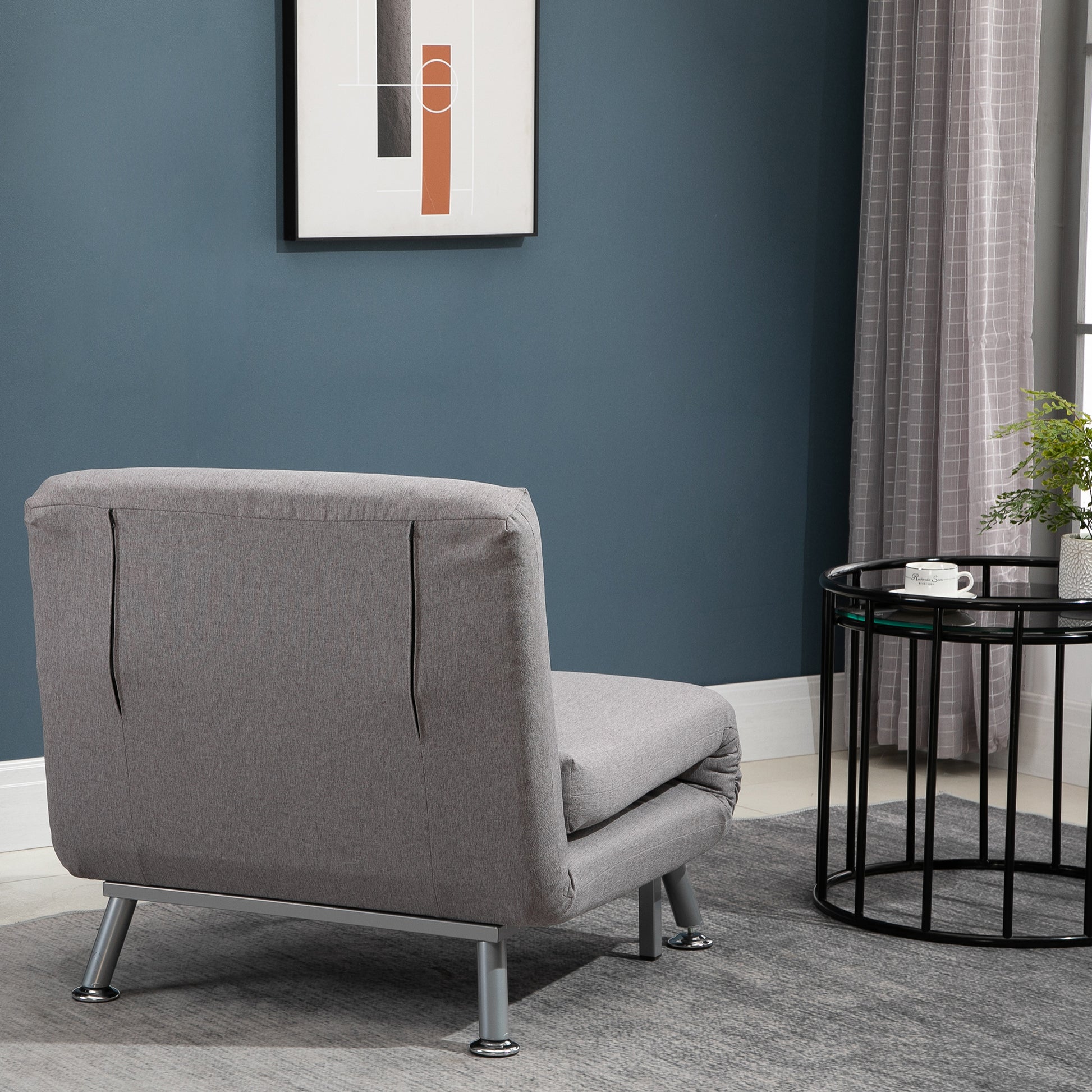 Single Sofa Bed Futon Chair Sleeper, Foldable Portable Lounge Couch, Living Room Furniture, Grey, HOMCOM, 8