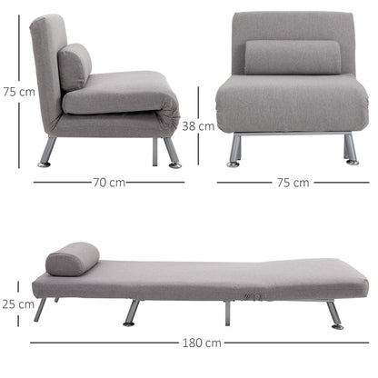 Single Sofa Bed Futon Chair Sleeper, Foldable Portable Lounge Couch, Living Room Furniture, Grey, HOMCOM, 3