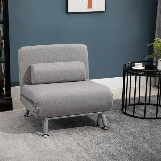 Single Sofa Bed Futon Chair Sleeper, Foldable Portable Lounge Couch, Living Room Furniture, Grey, HOMCOM, 1