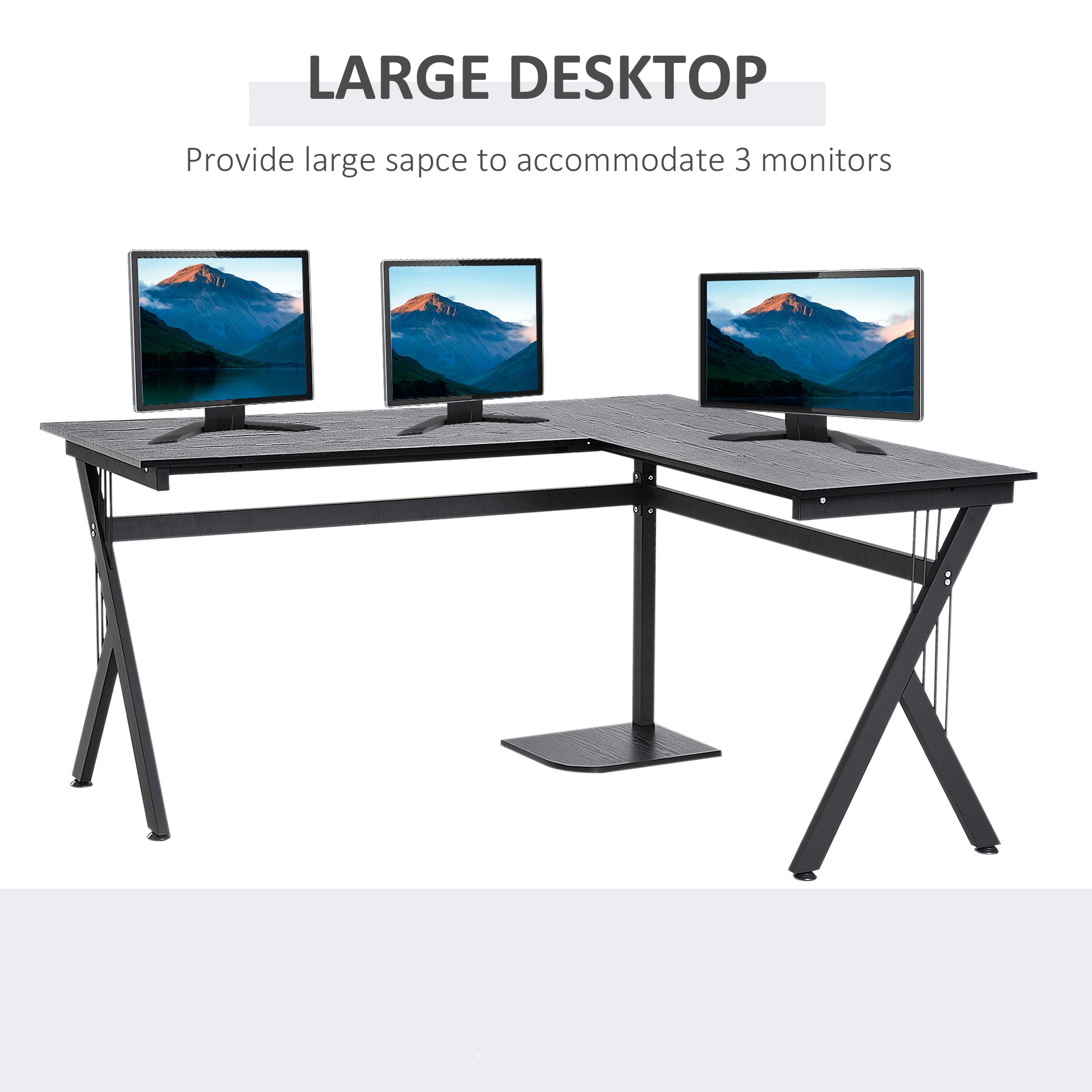 L Shaped Gaming Desk, 155 x 130cm Corner Computer Desk with CPU Stand for Home Office, Study Workstation, Black, HOMCOM, 4