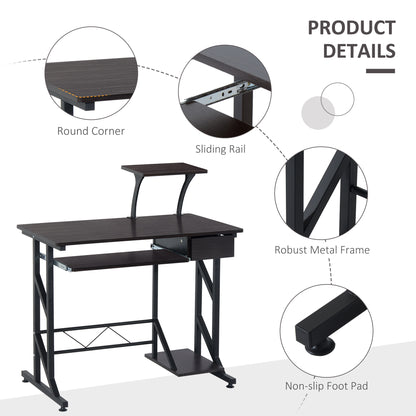 Computer Desk with Display Stand, Sliding Keyboard Tray Drawer and Host Box Shelf Home Office Workstation Dark Brown, HOMCOM, 5