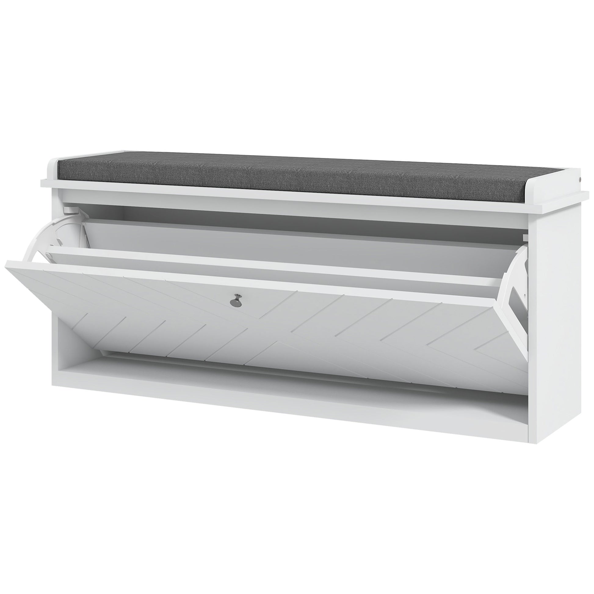 10-Shoe Storage Bench, with Padded Top Seat - White/Grey, HOMCOM, 1