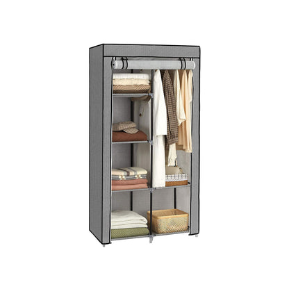 Fabric Wardrobe, Clothes Storage Organiser, 6 Shelves, Grey, 2